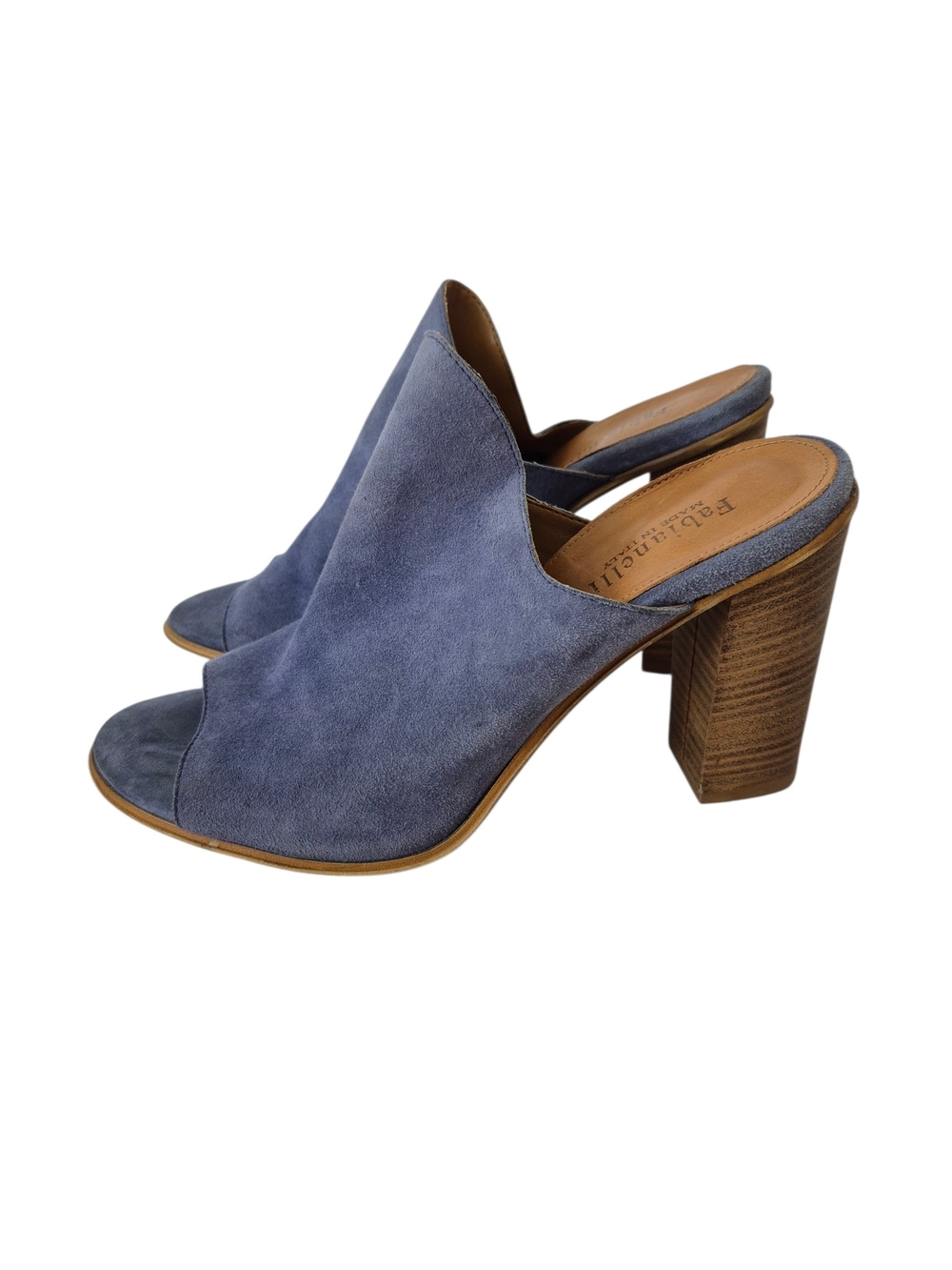 Fabianelli Italy Blue Suede Peep Toe Heeled Mules 7.5 - Picture 2 of 11